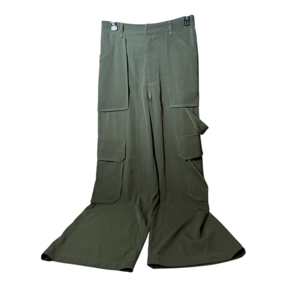 AARON & AMBER Wide Leg Pants Small High Rise Green